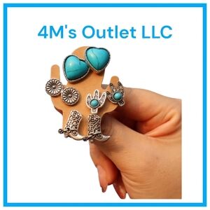 Turquoise and Silver Heart Earrings Set